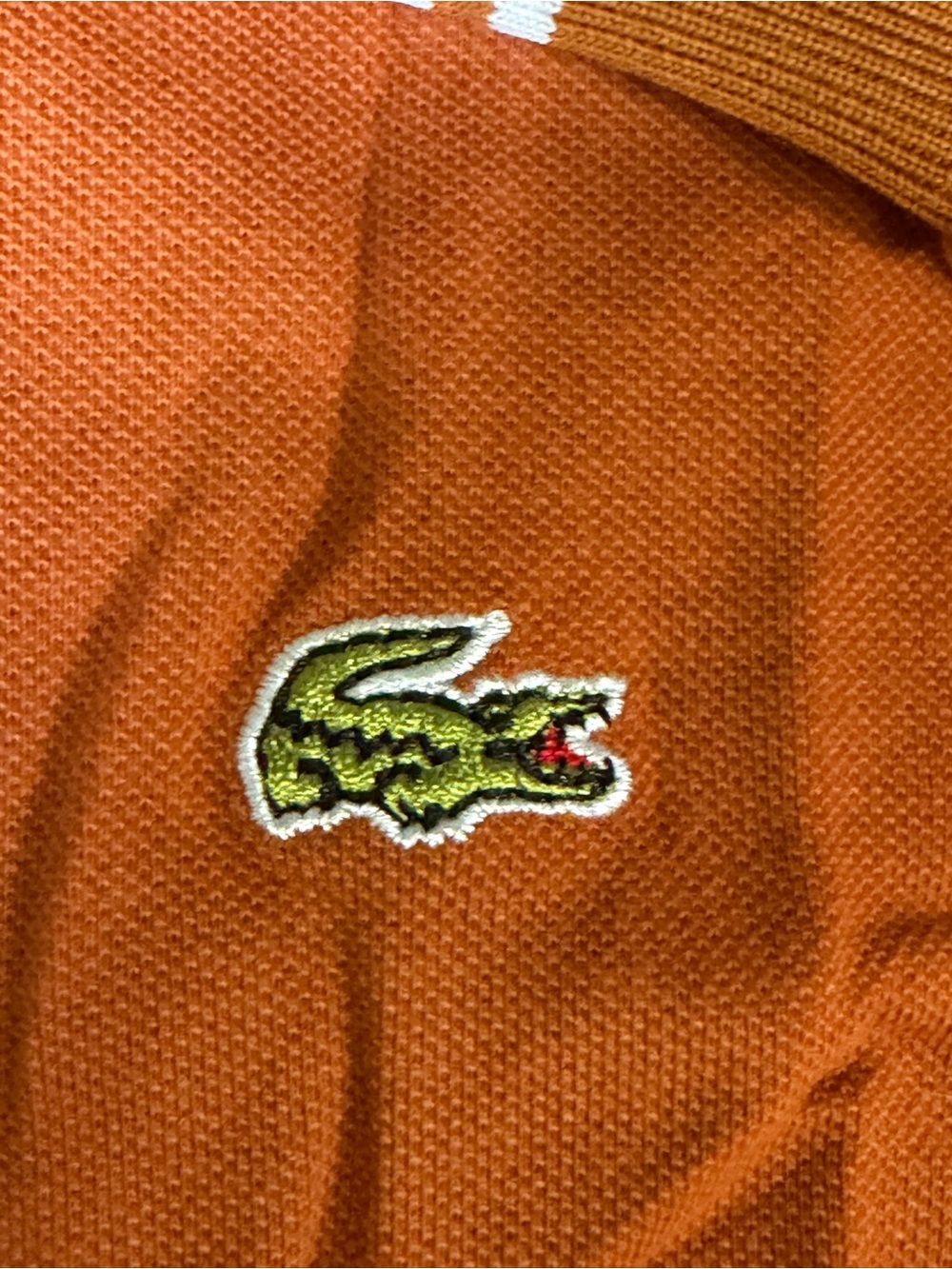 Lacoste Mens Rust Orange Long Sleeve Polo with Striped Collar - Picture 4 of 8